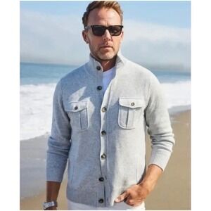Collars & Co Mens Size Large Napoli Cardigan Gray Wool Cashmere Mock Neck NWT